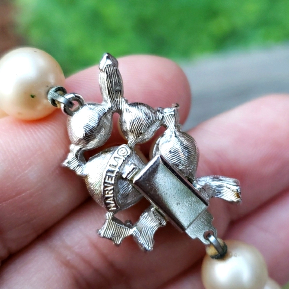Gorgeous Vintage Marvella Pave Set Rhinestone Cream Pearl Long Sautoir Necklace - Picture 11 of 11